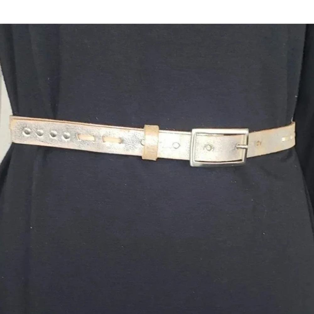The Limited Belt M Silver Metallic Leather Whipstitch Studded Skinny Boho